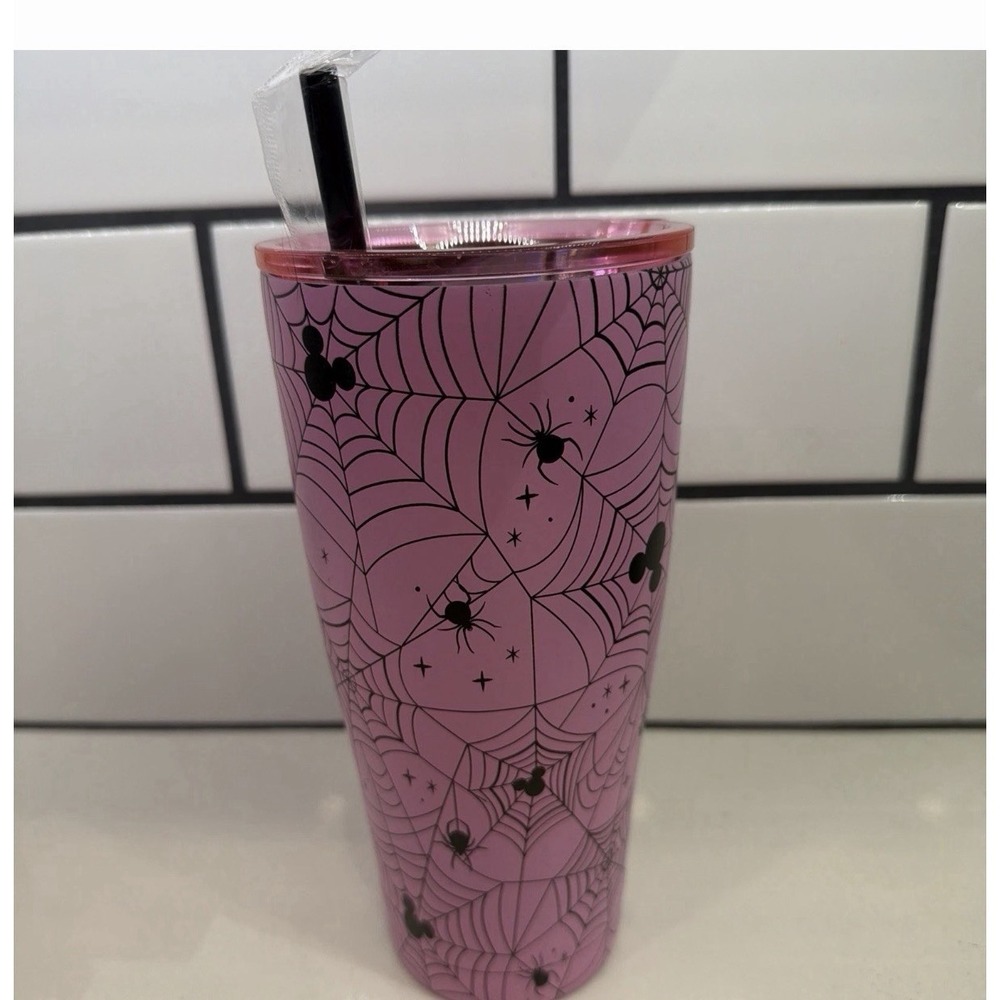 Disney Halloween Pink / Black Spiderweb Mickey Mouse Tumbler NEW